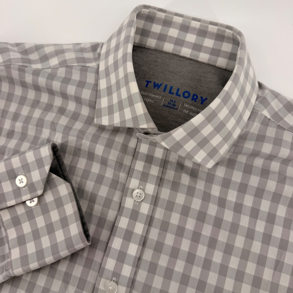 Twillory Dress Shirt Mens 15.5‎ 34/35 Grey Gingham Performance Traditional Fit